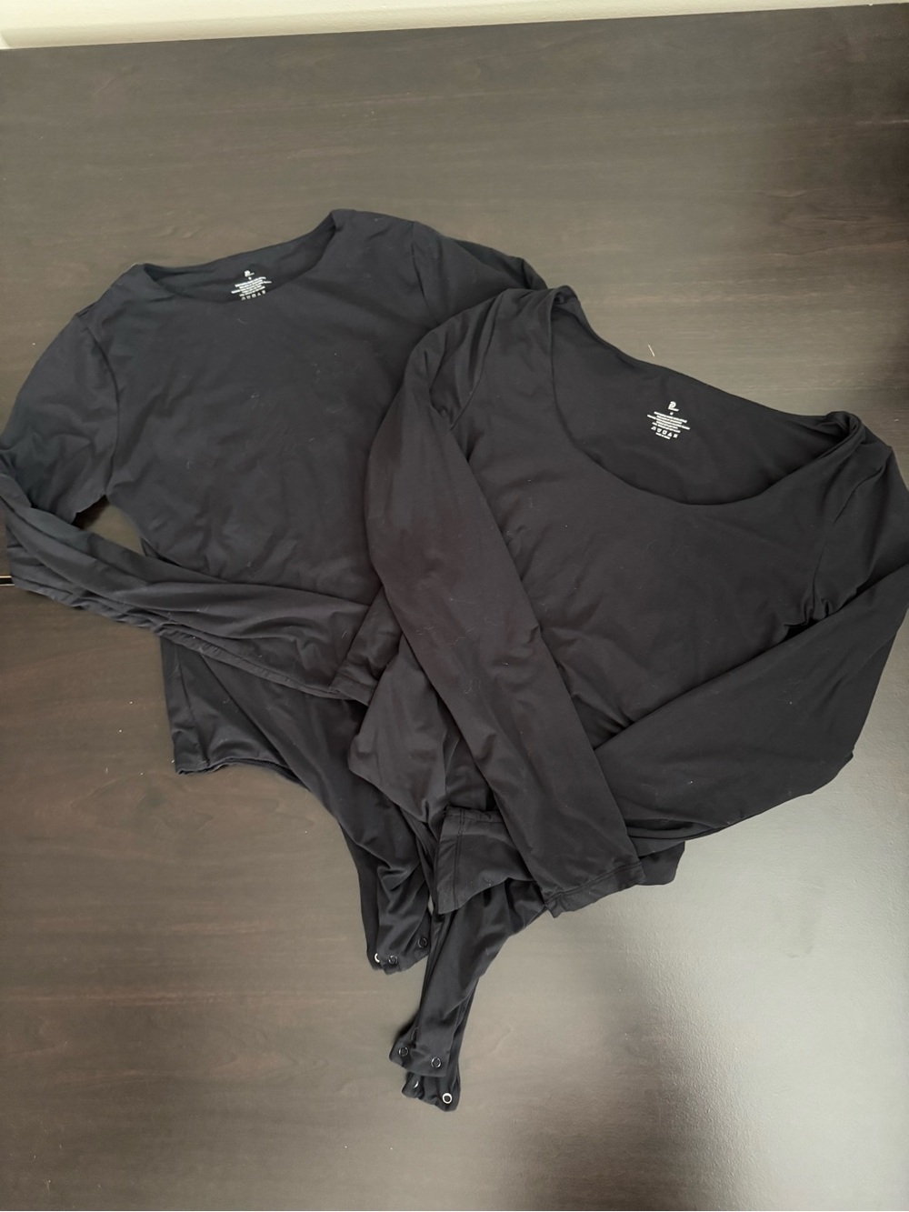 Black Long-Sleeve Scoop and Crew Neck Bodysuit 2 Pack